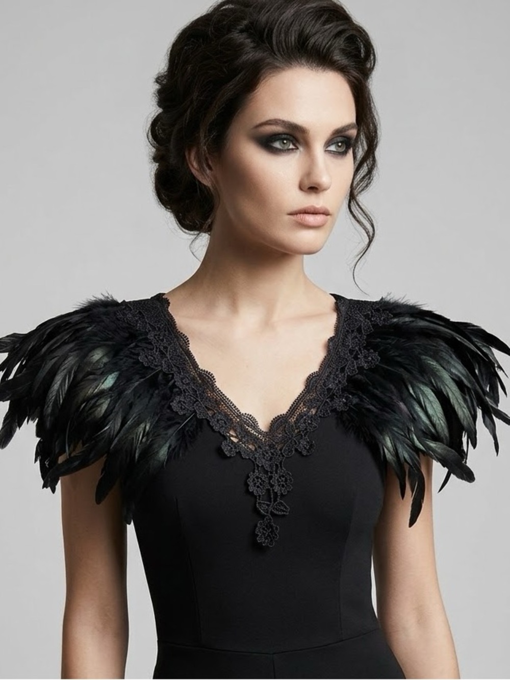 Gothic Feather Lace Collar / Epaulet Shrug
